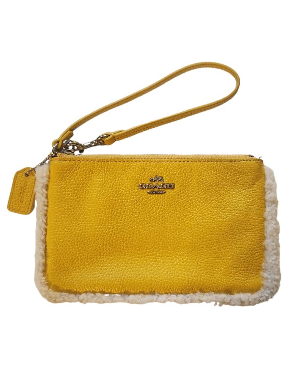 Coach F64705 Banana Yellow Leather Shearling Wristlet 19